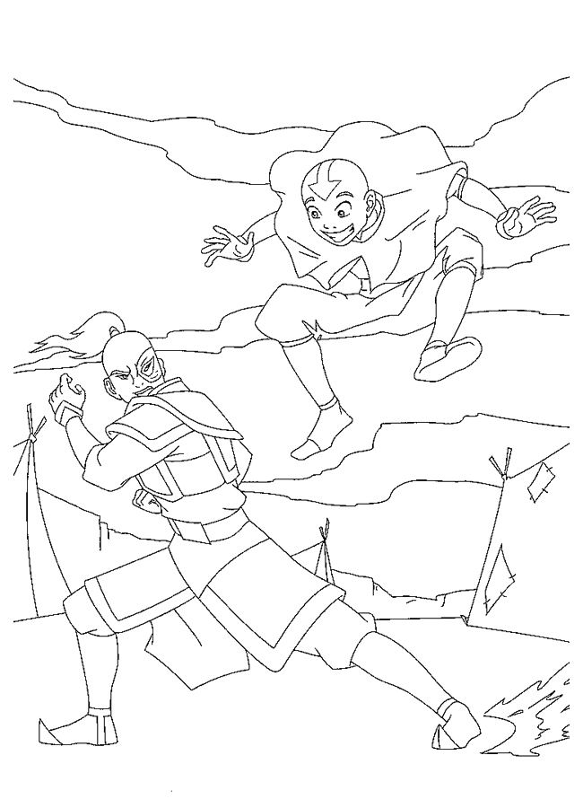 coloriage aang se bat contre zuko le maitre du feu